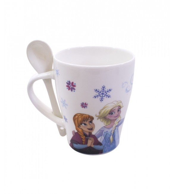 Caneca De Porcelana Com Colher Anna Elsa & Olaf Gelo Frozen 310ml - Disney